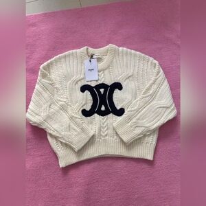 Celine triomphe crew neck sweater in aran wool